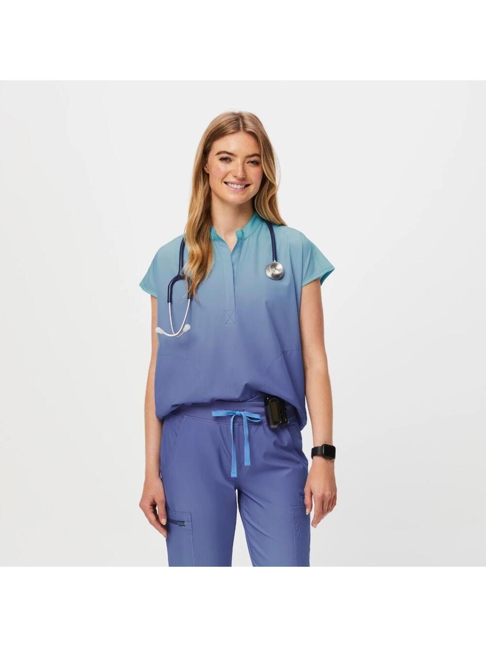 FIGS Rafaela Scrub Top Ombre Blue Small